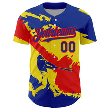 Загрузить изображение в средство просмотра галереи, Custom Royal Fire Red-Light Yellow 3D Ecuador Ecuadorian Flag Authentic Baseball Jersey