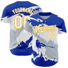 Laden Sie das Bild in den Galerie-Viewer, Custom Thunder Blue Gold-Silver 3D El Salvador El Salvadoran Flag Authentic Baseball Jersey