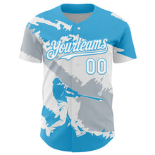 Laden Sie das Bild in den Galerie-Viewer, Custom Sky Blue White-Silver 3D Guatemala Guatemalan Flag Authentic Baseball Jersey