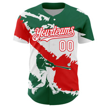Laden Sie das Bild in den Galerie-Viewer, Custom Kelly Green White-Fire Red 3D Mexico Mexican Flag Authentic Baseball Jersey