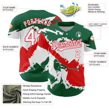 Laden Sie das Bild in den Galerie-Viewer, Custom Kelly Green White-Fire Red 3D Mexico Mexican Flag Authentic Baseball Jersey