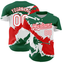 Laden Sie das Bild in den Galerie-Viewer, Custom Kelly Green White-Fire Red 3D Mexico Mexican Flag Authentic Baseball Jersey