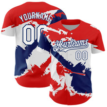 Laden Sie das Bild in den Galerie-Viewer, Custom Fire Red White-US Navy Blue 3D Dominican Republic Flag Authentic Baseball Jersey