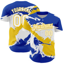 Laden Sie das Bild in den Galerie-Viewer, Custom Thunder Blue White-Yellow 3D Uruguay Uruguayan Flag Authentic Baseball Jersey