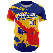 Laden Sie das Bild in den Galerie-Viewer, Custom Royal Yellow-Fire Red 3D Venezuela Venezuelan Flag Authentic Baseball Jersey