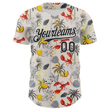 Laden Sie das Bild in den Galerie-Viewer, Custom Cream Black-White 3D Hawaii Tropical Palm Tree Lobster Authentic Baseball Jersey