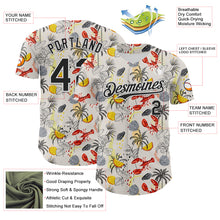 Laden Sie das Bild in den Galerie-Viewer, Custom Cream Black-White 3D Hawaii Tropical Palm Tree Lobster Authentic Baseball Jersey