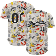 Laden Sie das Bild in den Galerie-Viewer, Custom Cream Black-White 3D Hawaii Tropical Palm Tree Lobster Authentic Baseball Jersey
