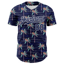 Laden Sie das Bild in den Galerie-Viewer, Custom Navy White 3D Hawaii Beach Tropical Palm Tree Authentic Baseball Jersey