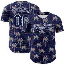 Laden Sie das Bild in den Galerie-Viewer, Custom Navy White 3D Hawaii Beach Tropical Palm Tree Authentic Baseball Jersey