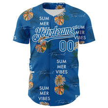 Загрузить изображение в средство просмотра галереи, Custom Blue White 3D Hawaii Tropical Leaves Summer Vibes Authentic Baseball Jersey