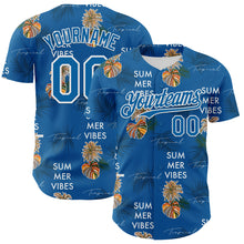 Загрузить изображение в средство просмотра галереи, Custom Blue White 3D Hawaii Tropical Leaves Summer Vibes Authentic Baseball Jersey