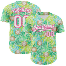 Laden Sie das Bild in den Galerie-Viewer, Custom White Pink 3D Hawaii Tropical Coconut Tree Authentic Baseball Jersey