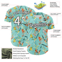 Laden Sie das Bild in den Galerie-Viewer, Custom Ice Blue White-Black 3D Hawaii Tropical Leaves Authentic Baseball Jersey