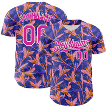 Laden Sie das Bild in den Galerie-Viewer, Custom Purple Deep Pink-White 3D Hawaii Tropical Flower Authentic Baseball Jersey