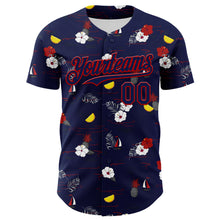 Laden Sie das Bild in den Galerie-Viewer, Custom Navy Red 3D Hawaii Tropical Leaves And Flowers Authentic Baseball Jersey