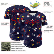 Laden Sie das Bild in den Galerie-Viewer, Custom Navy Red 3D Hawaii Tropical Leaves And Flowers Authentic Baseball Jersey