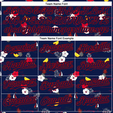 Laden Sie das Bild in den Galerie-Viewer, Custom Navy Red 3D Hawaii Tropical Leaves And Flowers Authentic Baseball Jersey