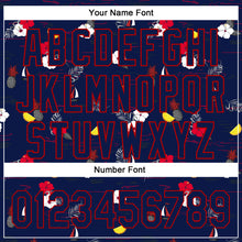 Laden Sie das Bild in den Galerie-Viewer, Custom Navy Red 3D Hawaii Tropical Leaves And Flowers Authentic Baseball Jersey
