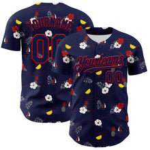 Laden Sie das Bild in den Galerie-Viewer, Custom Navy Red 3D Hawaii Tropical Leaves And Flowers Authentic Baseball Jersey