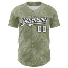 Laden Sie das Bild in den Galerie-Viewer, Custom Olive White-Black 3D Hawaii Tropical Coconut Tree Authentic Baseball Jersey