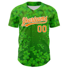 Загрузить изображение в средство просмотра галереи, Custom Green Bay Orange-White 3D St. Patrick's Day Shamrock Authentic Baseball Jersey