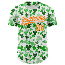Charger l'image dans la galerie, Custom White Bay Orange-Green 3D St. Patrick's Day Shamrock Authentic Baseball Jersey