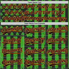 Load image into Gallery viewer, Custom Green Black-Bay Orange 3D St. Patrick's Day Shamrock Authentic Baseball Jersey