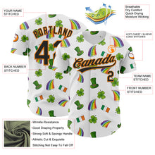 Laden Sie das Bild in den Galerie-Viewer, Custom White Black Bay Orange-Green 3D St. Patrick's Day Shamrock Authentic Baseball Jersey