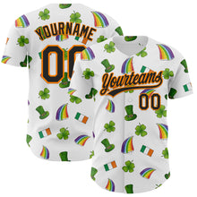 Laden Sie das Bild in den Galerie-Viewer, Custom White Black Bay Orange-Green 3D St. Patrick's Day Shamrock Authentic Baseball Jersey