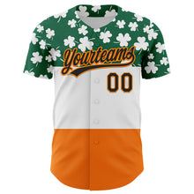 Charger l'image dans la galerie, Custom Kelly Green Black-Bay Orange 3D St. Patrick's Day Shamrock Authentic Baseball Jersey