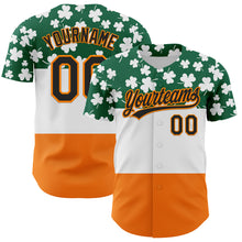 Charger l'image dans la galerie, Custom Kelly Green Black-Bay Orange 3D St. Patrick's Day Shamrock Authentic Baseball Jersey