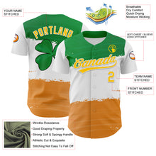 Load image into Gallery viewer, Custom Green Yellow-Texas Orange 3D St. Patrick's Day Shamrock Authentic Baseball Jersey