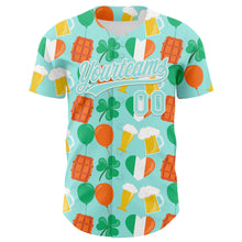 Charger l'image dans la galerie, Custom Ice Blue White-Green 3D St. Patrick's Day Shamrock Beer Authentic Baseball Jersey