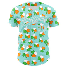 Charger l'image dans la galerie, Custom Ice Blue Green-Bay Orange 3D St. Patrick's Day Shamrock Authentic Baseball Jersey