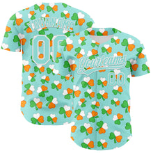 Charger l'image dans la galerie, Custom Ice Blue Green-Bay Orange 3D St. Patrick's Day Shamrock Authentic Baseball Jersey