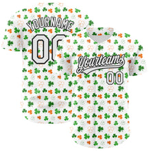 Charger l'image dans la galerie, Custom White Black Green-Bay Orange 3D St. Patrick's Day Shamrock Authentic Baseball Jersey