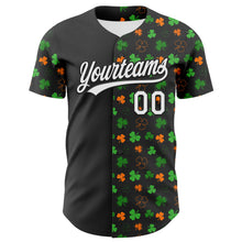Charger l'image dans la galerie, Custom Black Green-Bay Orange 3D St. Patrick's Day Shamrock Authentic Baseball Jersey