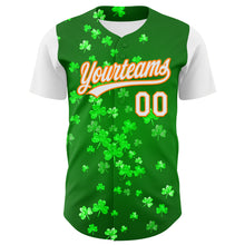 Load image into Gallery viewer, Custom Green White-Bay Orange 3D St. Patrick's Day Shamrock Authentic Baseball Jersey