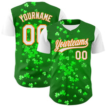 Load image into Gallery viewer, Custom Green White-Bay Orange 3D St. Patrick's Day Shamrock Authentic Baseball Jersey