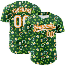 Load image into Gallery viewer, Custom Green White-Bay Orange 3D St. Patrick's Day Shamrock Beer Authentic Baseball Jersey