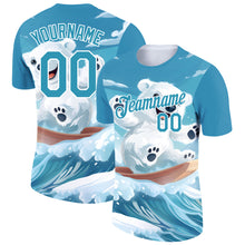Загрузить изображение в средство просмотра галереи, Custom Panther Blue White 3D Pattern Design Extreme Sport Cartoon Animal Bear Skiing Performance T-Shirt
