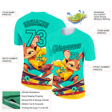 Загрузить изображение в средство просмотра галереи, Custom Aqua Black 3D Pattern Design Extreme Sport Cartoon Animal Kangaroo Skateboarding Performance T-Shirt