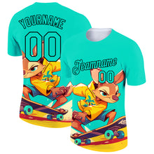 Загрузить изображение в средство просмотра галереи, Custom Aqua Black 3D Pattern Design Extreme Sport Cartoon Animal Kangaroo Skateboarding Performance T-Shirt