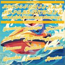 Загрузить изображение в средство просмотра галереи, Custom Sky Blue Gold-White 3D Pattern Design Extreme Sport Cartoon Animal Dolphin Surfing Performance T-Shirt