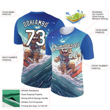Laden Sie das Bild in den Galerie-Viewer, Custom Sky Blue White-Black 3D Pattern Design Extreme Sport Cartoon Animal Lion Surfing Performance T-Shirt