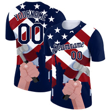 Загрузить изображение в средство просмотра галереи, Custom Royal Red-White 3D Pattern Design American Flag Statue of Liberty Tool Hammer Labor Day Performance T-Shirt