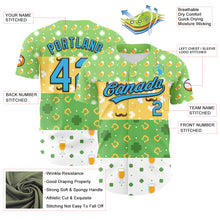 Загрузить изображение в средство просмотра галереи, Custom Green Sky Blue Light Yellow-Black 3D St. Patrick's Day Shamrock Beer Authentic Baseball Jersey
