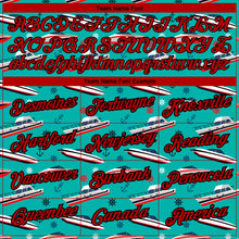 Загрузить изображение в средство просмотра галереи, Custom Aqua Red-Black 3D Pattern Design Sailing Cruise Ship Columbus Day Performance T-Shirt