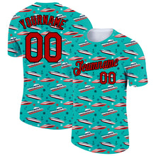 Загрузить изображение в средство просмотра галереи, Custom Aqua Red-Black 3D Pattern Design Sailing Cruise Ship Columbus Day Performance T-Shirt